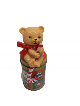 Vintage Teddy Bear Holding A Candy Cane Christmas Stocking Holder Hard Plastic