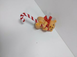 Vintage Teddy Bear holding a Candy Cane Christmas Stocking Holder Hard Plastic 2