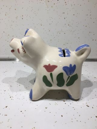 Vintage Ceramic Piggy Bank With Hand Painted Details With No Opening On Bottom
