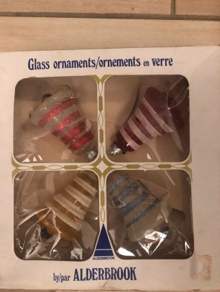 Set Of 4 Vintage Alderbrook Mini Bell Shape Glass Christmas Ornaments
