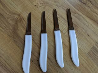 Vintage Plastic White Handle Stainless Paring Knives