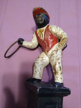 Vintage Old Cast Iron Lawn Jockey W/ Ring Door Stop About 5 " X11” Antique