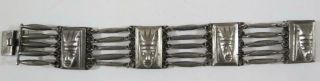 Heavy Mid - Century Vintage Mexican Sterling Silver Bracelet W/ Native Heads