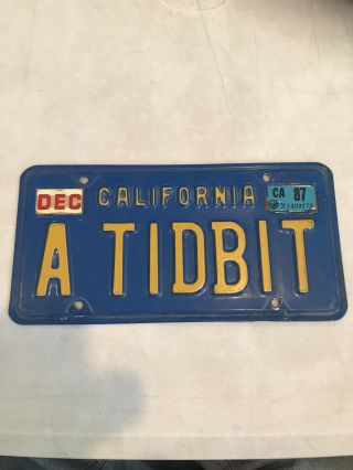 Vintage California Blue Vanity License Plate “a Tidbit”,
