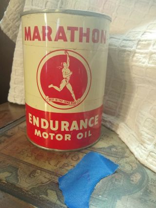 Marathon Endurance Motor Oil Antique Vintage Petroleum Tin Can Ohio - A