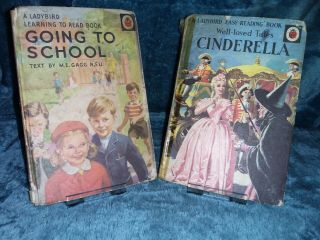 2 Pre 1971 Vintage Ladybird Books - Cinderella & Going To School 2/6 - Well Read