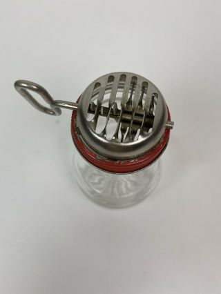 Vintage Retro Nut Chopper Grater Grinder Red Metal Lid,  Glass Bottle,  Turn Key 2
