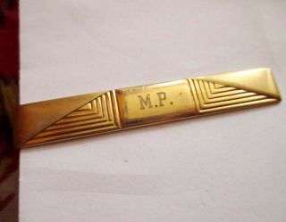 True Vtg 50s Anson Mid Century Mens Goldtone 2.  5 " Tie Clip Monogram M.  P Engraved