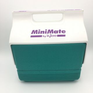 Vintage Igloo Mini Mate Purple Teal White Personal Cooler Lunchbox 1993
