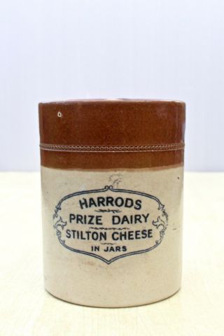 Vintage C1900s Harrods London Prize Dairy Stilton Cheese Stoneware Jar Pot