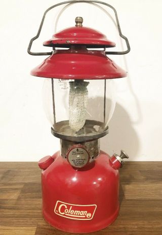 Vintage 1971 Coleman Red Model 200a Single Mantel Gas Lantern Dated August 8 - 71