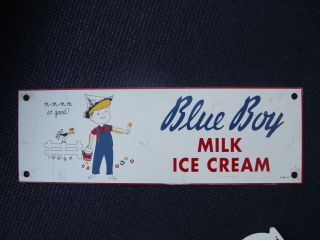 Vintage Blue Boy Milk & Ice Cream Tin Metal Advertising Dairy Sign