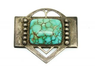 Antique Vtg Sterling Silver Turquoise Arts & Crafts Native American Pin Brooch