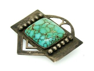Antique Vtg Sterling Silver Turquoise Arts & Crafts Native American Pin Brooch 2