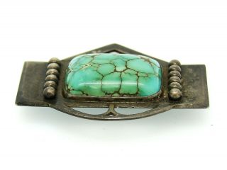 Antique Vtg Sterling Silver Turquoise Arts & Crafts Native American Pin Brooch 3