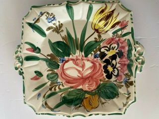 Vintage Hand - Painted Floral Platter Made In Italy Square