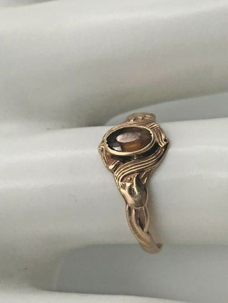 Antique Victorian 10k Gold Citrine Ring Ornate Tulip Lily Of Valley Band Sz 4.  5