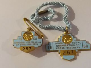 Vintage Irish Horse Racing Badges Numbered Pair Down Royal1968 Annual Members