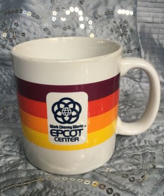 Vtg 1982 Epcot Center Coffee Mug Striped Cup Walt Disney World Mickey Rainbow