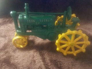 Vintage John Deere Cast Iron Farm Tractor Toy Green And Yellow 8 " ×4 1/2 "