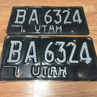 Vintage 1970 Utah License Plates - Matched Pair Ba 6324 - No Stickers - Good Shape