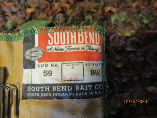 VINTAGE SOUTH BEND BAMBOO FLY ROD 4 PC 2 TIPS 8 FT6 INCHES 3