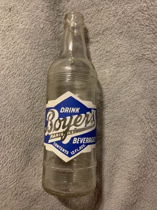Vintage Boyer’s Beverages Acl 12oz Soda Bottle Paris,  Ill.  Prop Of Ralph B Boyer