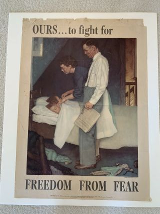 Norman Rockwell Wwii Poster 1943 Ours To Fight For.  Freedom From Fear