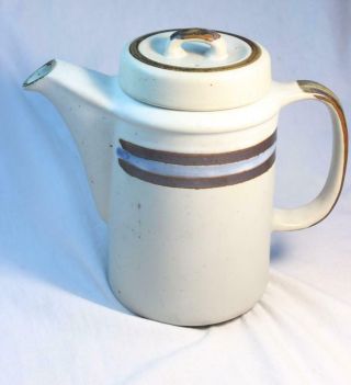 Vintage Otagiri Horizon Blue Stripe Coffee Pot W/ Lid Stoneware Mid Century