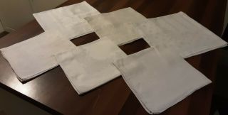 6 Large Vintage White Linen Damask Table Napkins - Mixed Patterns