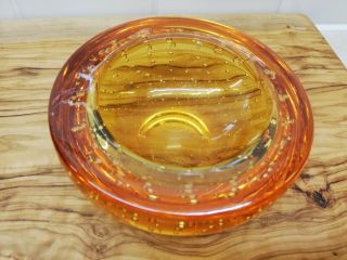 Vintage Art Glass Bowl Controlled Bubble Amber Colour