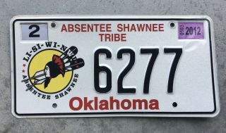 2012 Oklahoma Absentee Shawnee Tribe License Plate Tribal Indian 6277