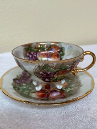 Vintage Royal Sealy China Cup & Saucer Set Teacup Japan - Fruit Design