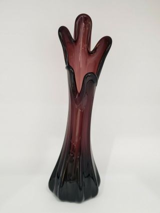 Vintage Mid Century Modern Art Glass Amethyst 5 Finger Stretch Swung Vase 10 "