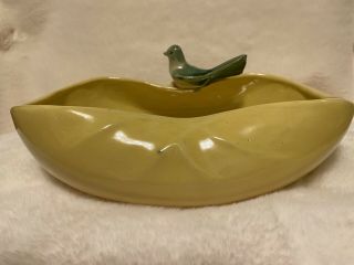 Vintage Yellow And Green McCoy Bird Bath Planter Oval Bowl 10 1/4 inches Long 3