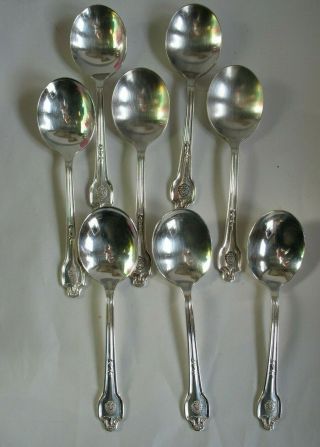 S/8 Round Gumbo Soup Spoons The Plaza Hotel Silverplate International Falmouth