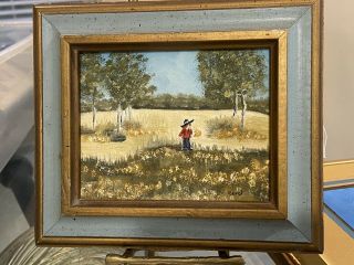 Vintage Miniature Oil Painting On Board Framed Landscape 5 " X4 Signed