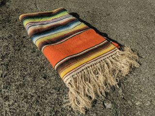 Vintage Antique Mexican Southwest Saltillo Serape Blanket Rug Bright Tones 47x82