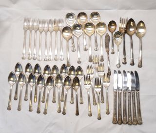 48 Pc Oneida Community Tudor Plate Fortune Silver Fork Knife Spoon Dinner Set