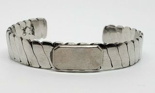 Chunky Vintage Sterling Silver Brutalist Hammered Name Plate Cuff Bracelet