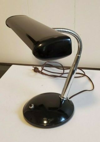 Vintage Mid Century Modern Black & Chrome Flexible Gooseneck Desk Lamp W/o Bulb