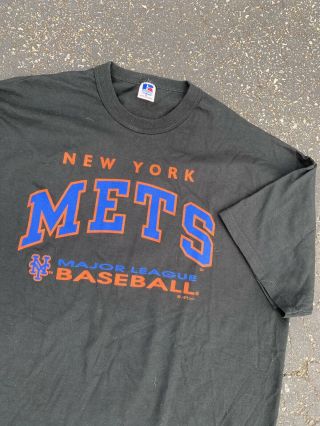 Vintage York Mets Black Logo T Shirt By Russell Size Xl 2000