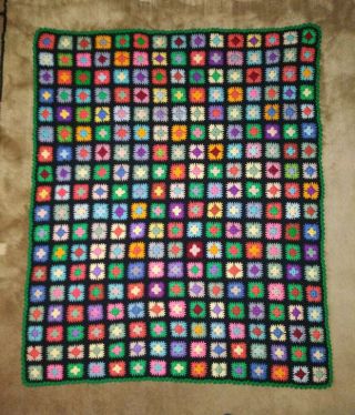 Vintage Crocheted Granny Square Afghan Blanket Throw 47 " X 38 ".  2 1/2 " Squares