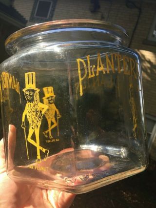 Vintage Antique Planter ' s Mr.  Peanut Jar 1930 ' s Hexagonal Glass with Lid 3