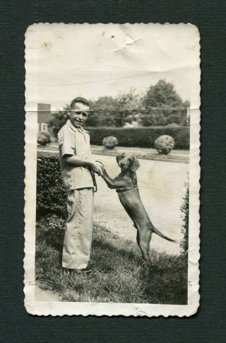 Boy W/ Pet Dog Vintage Photo Wallet Wear 453055