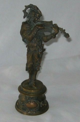 Antique Larchino String Instrument Player French Patinated Solid Bronze Statue