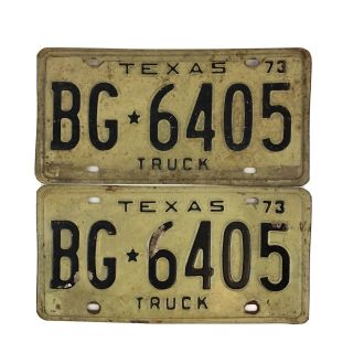 Vintage 1973 Truck Texas License Plate Pair Bg 6405