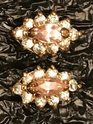 Vintage Marquis Cut Sterling Silver Gold Overlay Earrings Pink Topaz Signed Ppg