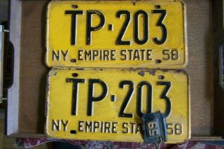2 - Vintage York State License Plates - 1958 With One1959 Tag.  Tp - 203