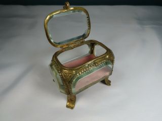 Antique 1800s - French Ormolu Brass Jewelry / Trinket Box With Beveled Glass 1